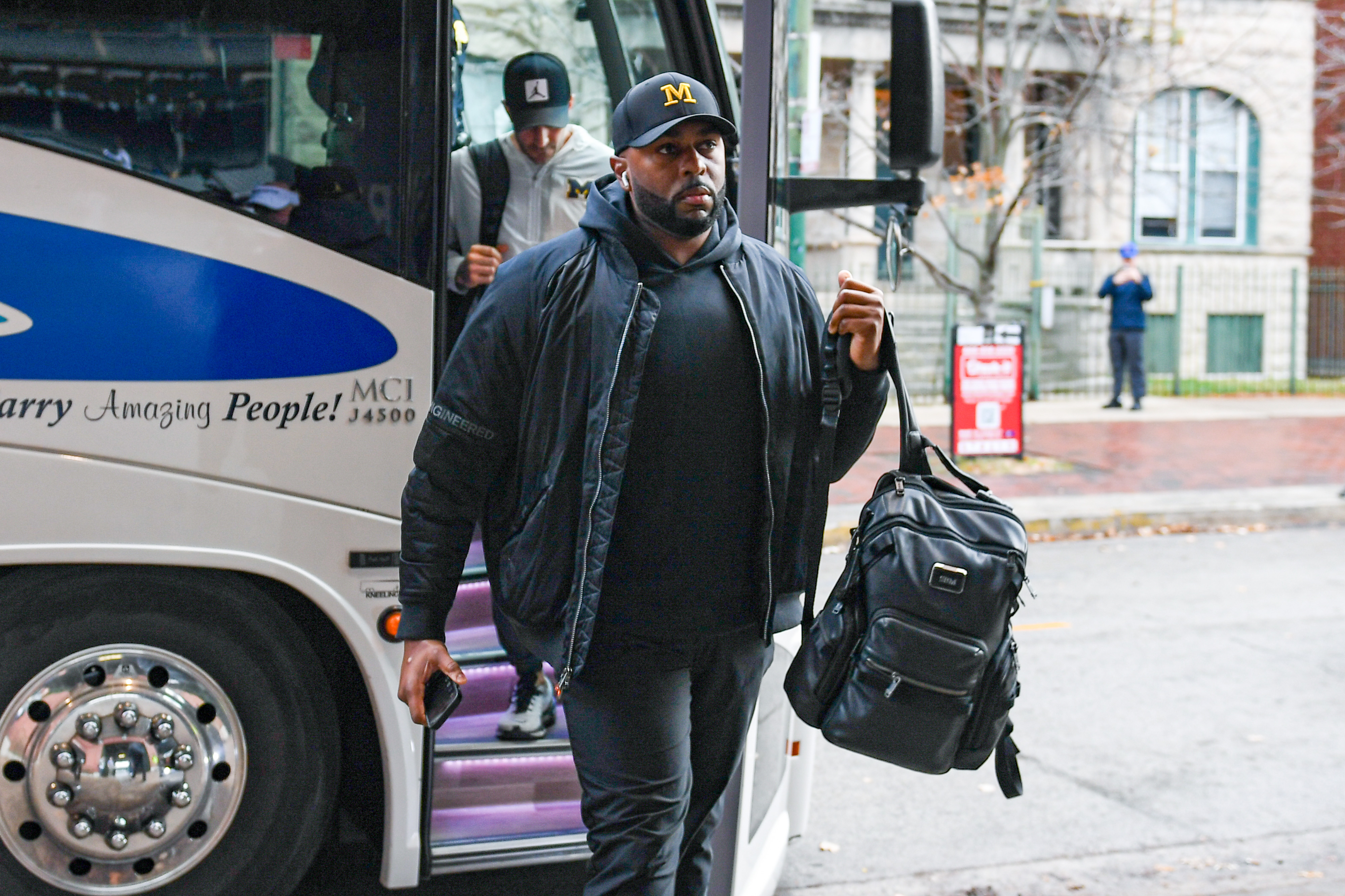 Sherrone Moore arrives to a college football game against the Northwestern Wildcats on November 15, 2025 | Source: Getty Images