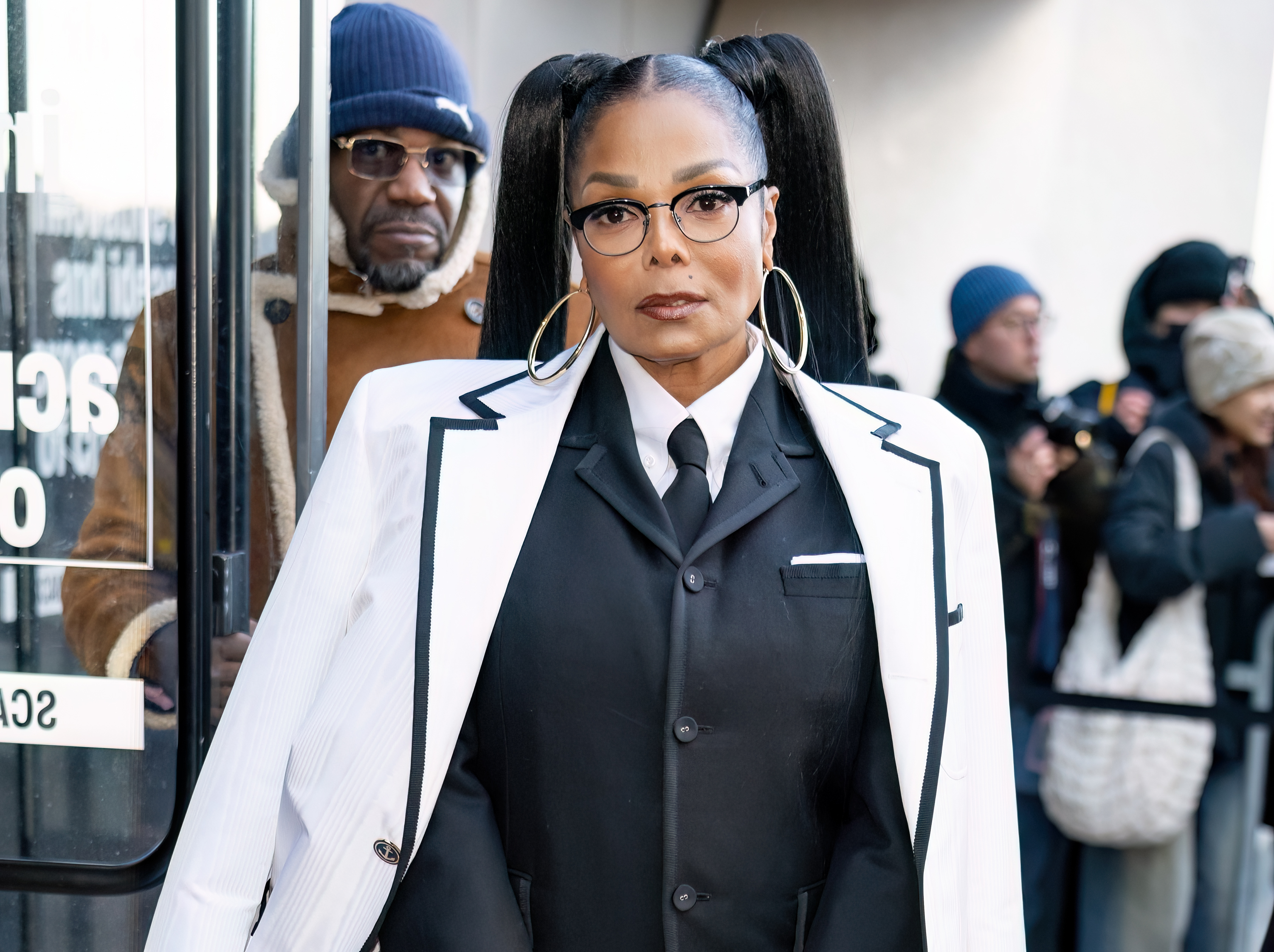 Janet Jackson is seen arriving to the Thom Browne fashion show during New York Fashion Week at The Shed on February 14, 2024, in New York City, New York.
