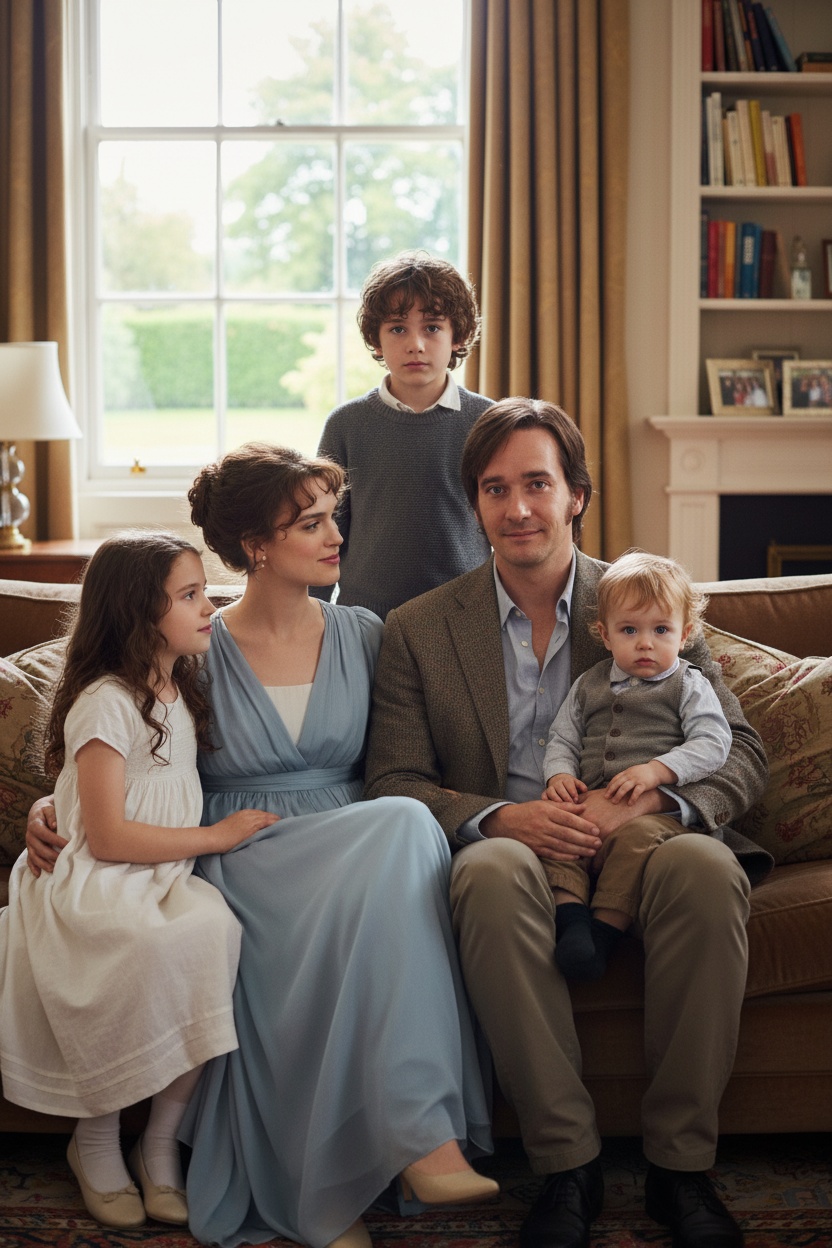 Elizabeth and Mr. Darcy with their three kids, according to AI. | Source: Grok