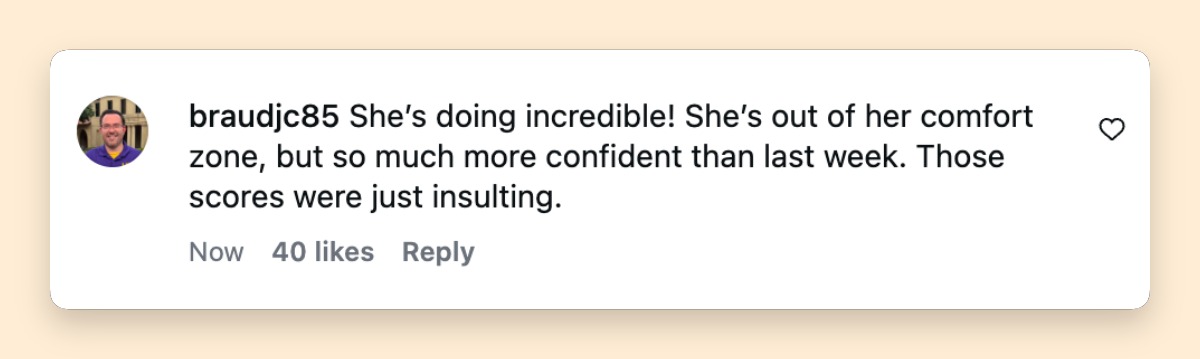 A fan praised the performance for showing greater confidence than the previous week, while questioning the judges’ low scores. | Source: Instagram/dancingwiththestars