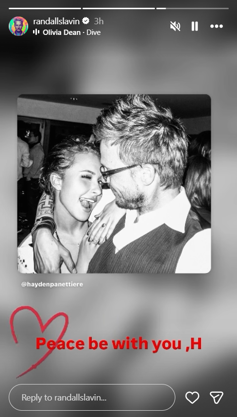 Randall Slavin reposted Hayden Panettiere's final Instagram photo to his Stories following news of her death. The photographer and director accompanied the image with a red heart and a brief farewell. | Source: Instagram/randallslavin
