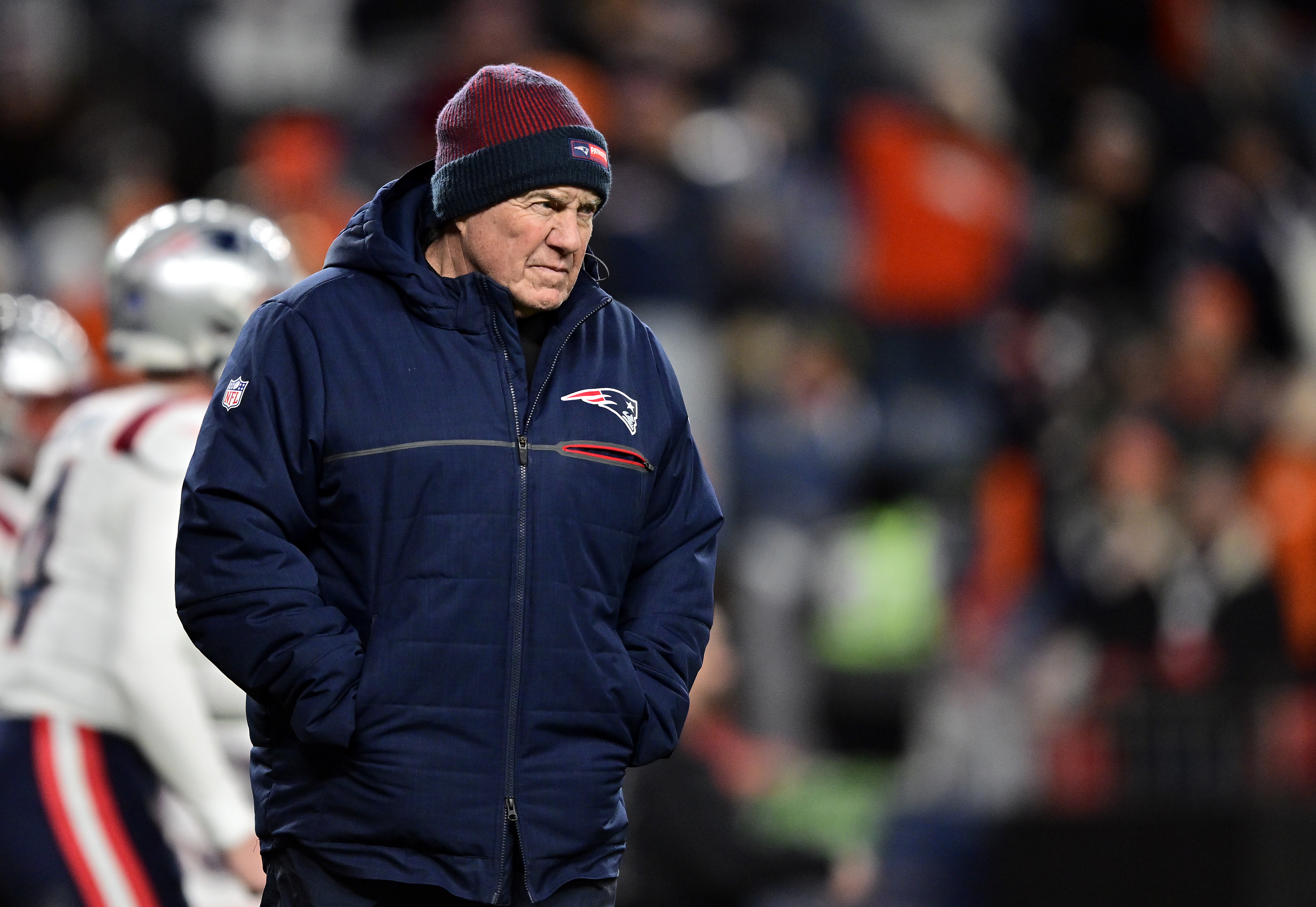 Then Head Coach Bill Belichick of the New England Patriots prior to the game against the Denver Broncos at Empower Field At Mile High on December 24, 2023, in Denver, Colorado. | Source: Getty Images