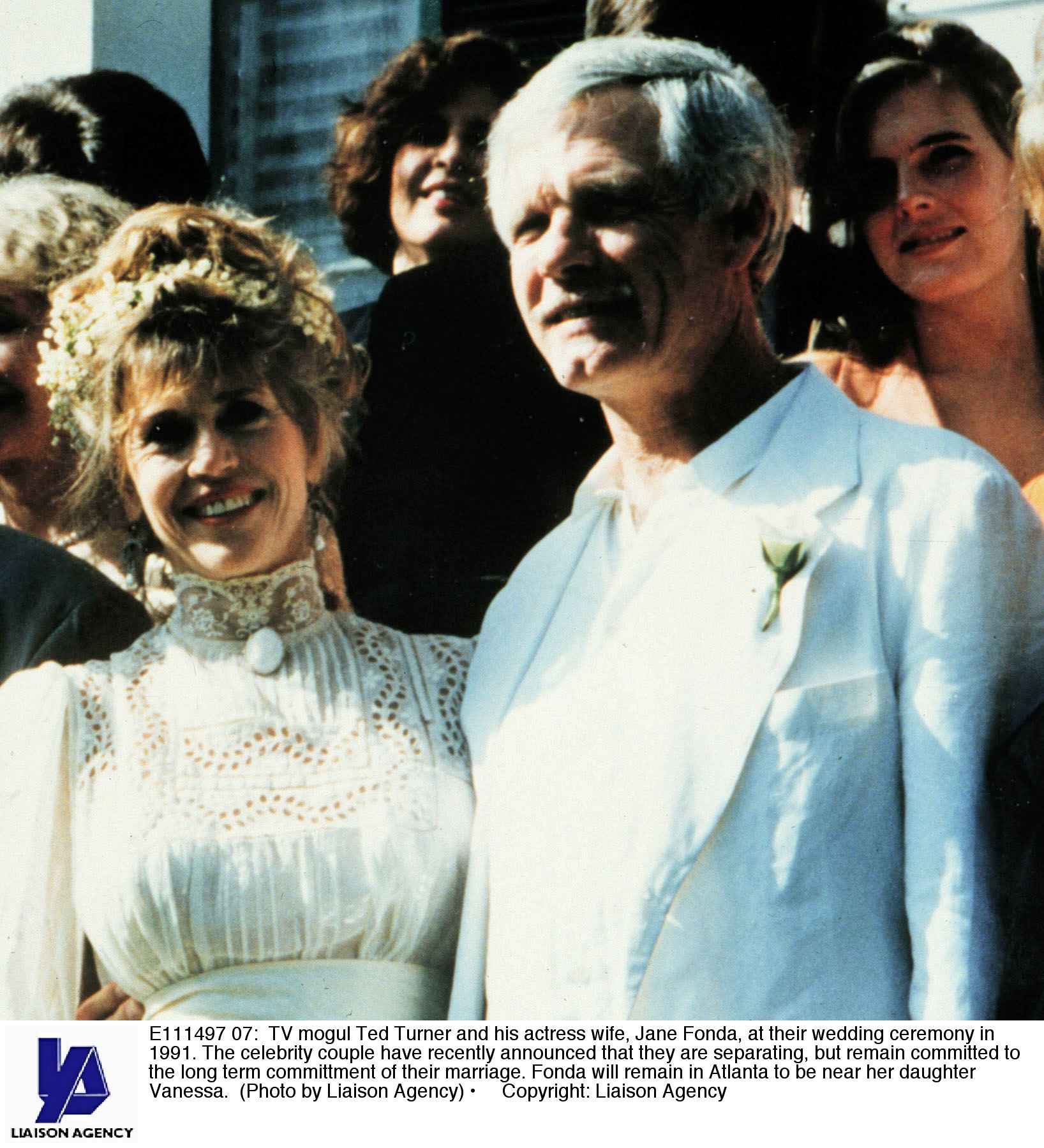 Jane Fonda and Ted Turner at their wedding ceremony in 1991 | Source: Getty Images