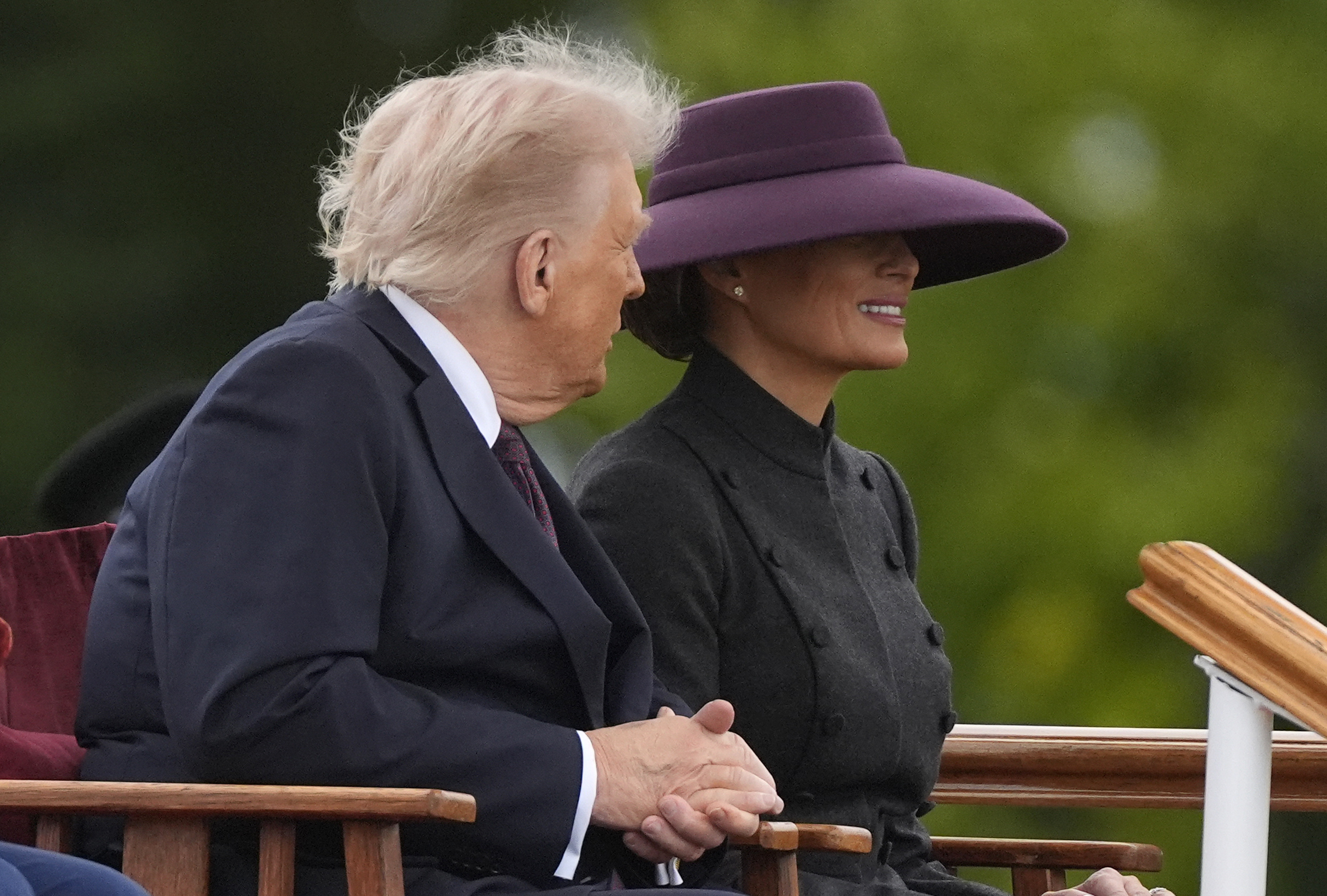 President Donald Trump and First Lady Melania Trump watching the Beating Retreat military ceremony on the East Lawn at Windsor Castle on day two of the president's state visit to the UK on September 17, 2025, in England. | Source: Getty Images