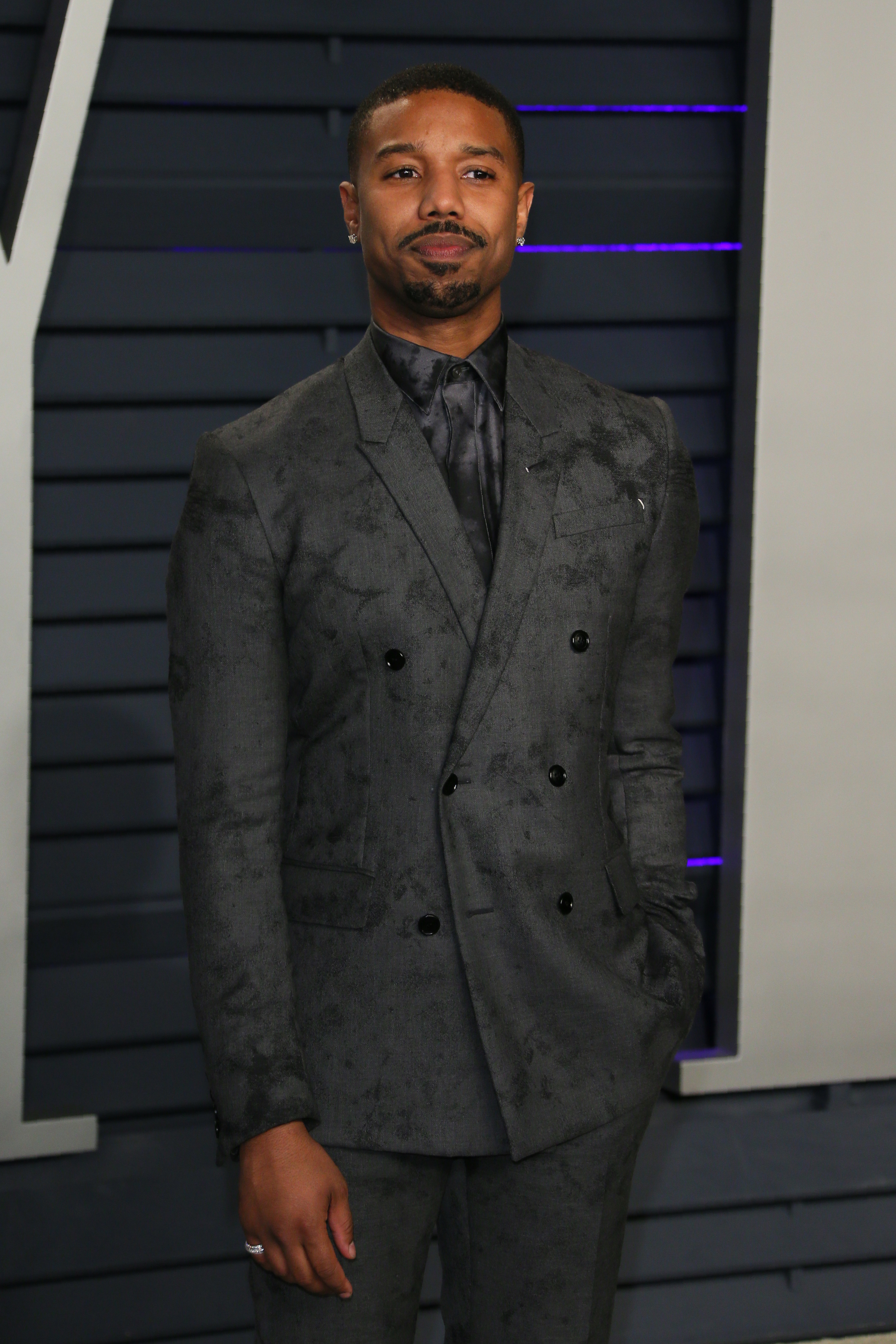 Michael B. Jordan is photographed in a closer portrait at the 2019 Vanity Fair Oscar Party | Source: Getty Images